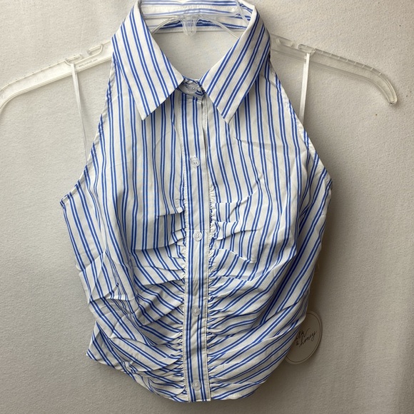 Milk & Honey halter top blue and white striped NWT size XS lightweight & cool - Picture 3 of 10